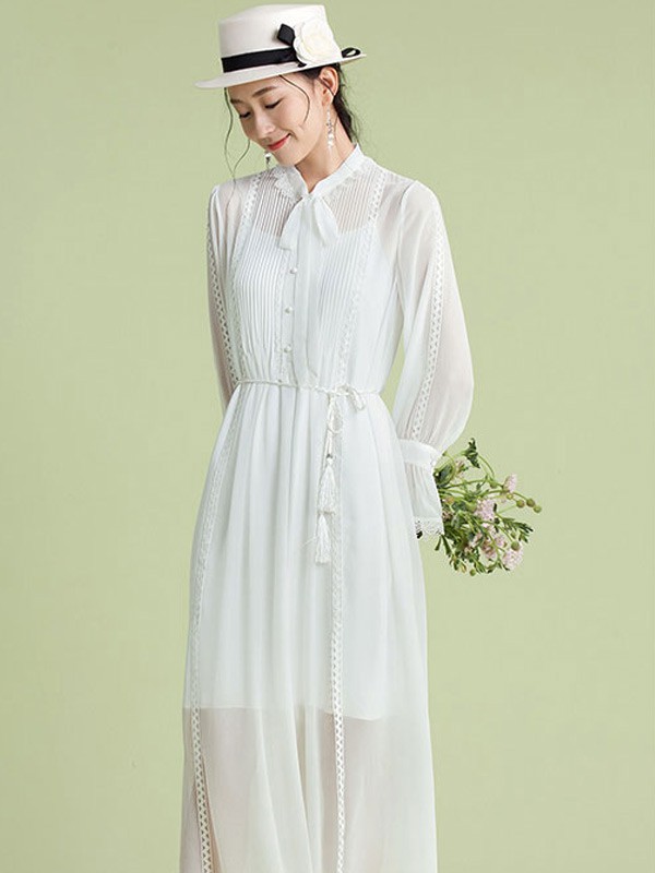 SUORANG女装2022春夏季白色纯色连衣裙
