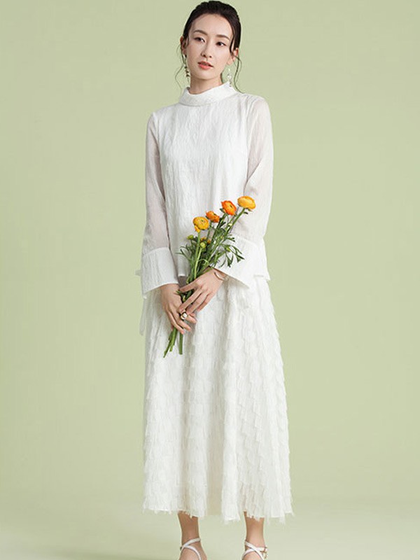 所然2022春夏季白色纯色连衣裙