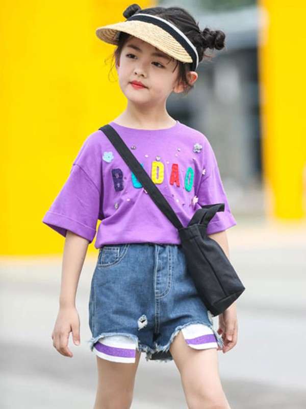 布岛小伊童装2022春夏季紫色T恤