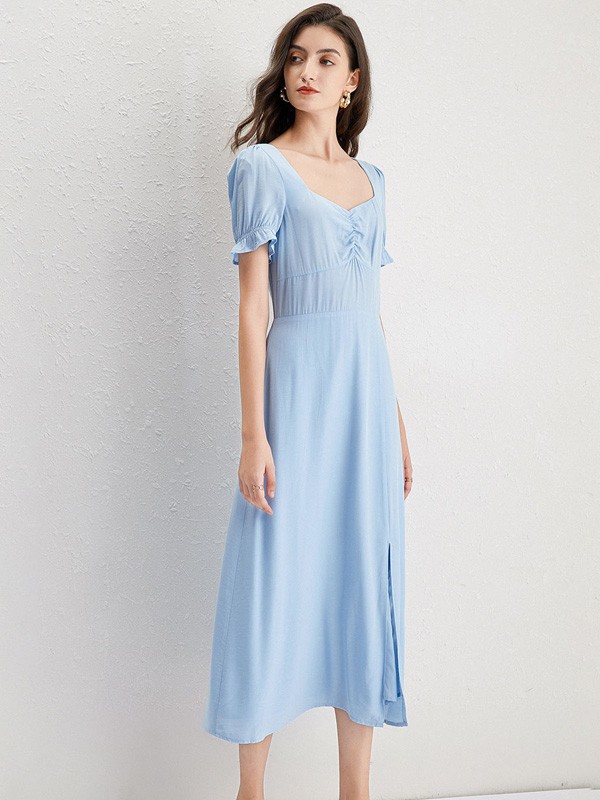 EVONA2022春夏季蓝色连衣裙