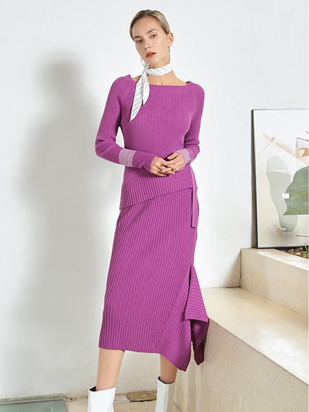 JAC女装2022春夏季紫色连衣裙