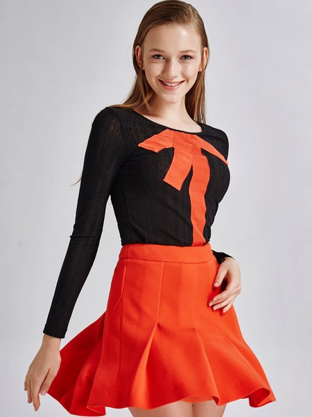 艾露伊女装2022春夏季橙色短裙