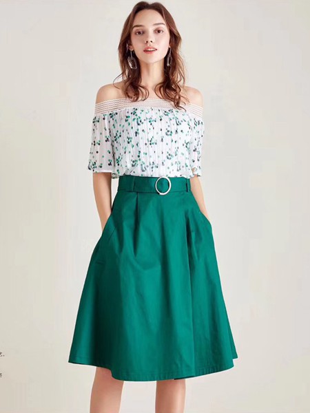 衣魅人2022春夏季绿色半身裙
