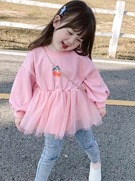 麻吉世界童装2022春夏季粉色连衣裙