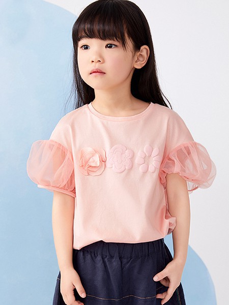 宝贝小猪童装2022春夏季粉色T恤