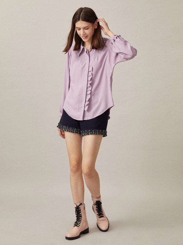 LIMEFLARE女装2022春夏季紫色衬衫