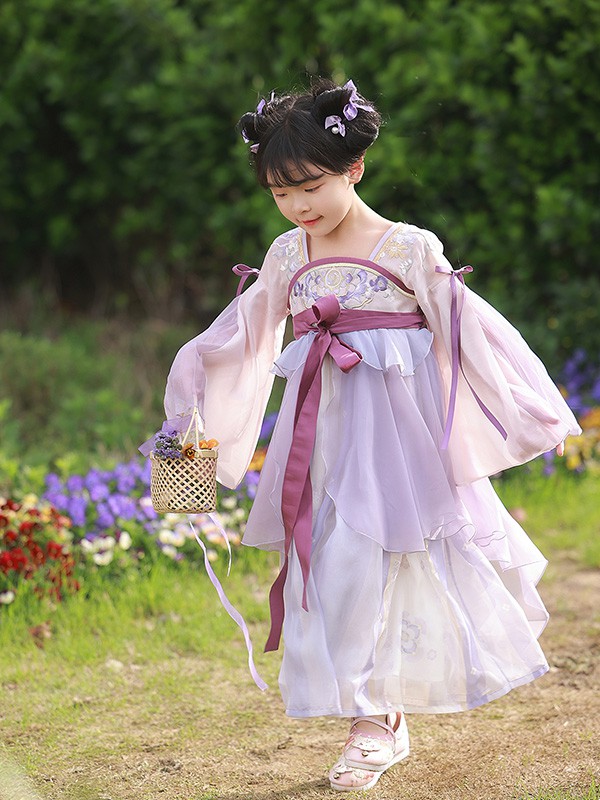 十三余童装2022春夏季紫色连衣裙