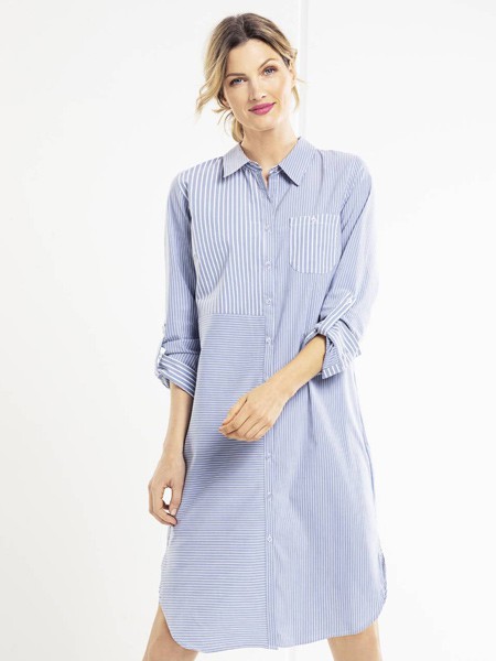 Olsen2022春夏季蓝色衬衫裙