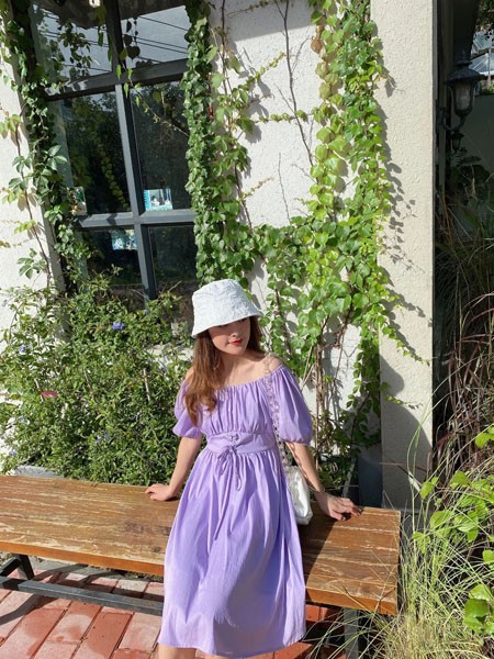 时尚自由点2022春夏季紫色连衣裙