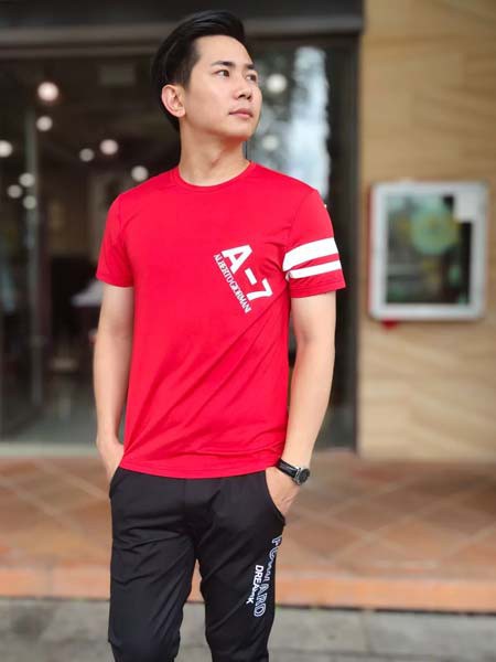 艾伯图男装2022春夏季红色T恤