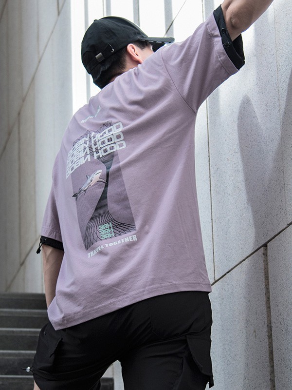 罗宾汉男装2022春夏季紫色T恤