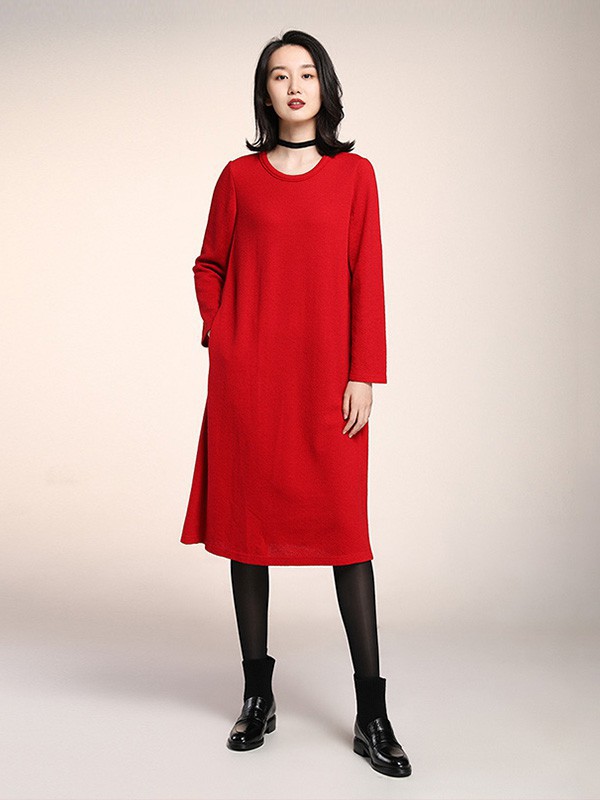 蒲2021秋冬季红色连衣裙