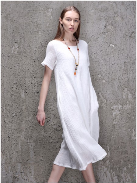 范可儿女装2022春夏季白色连衣裙