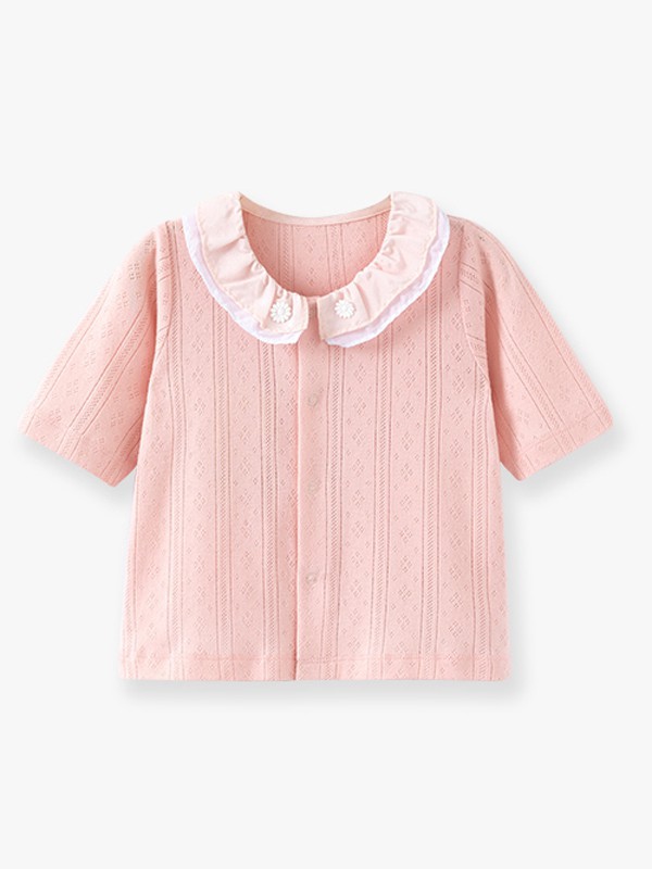 卡拉贝熊童装2022春夏季粉色衬衫
