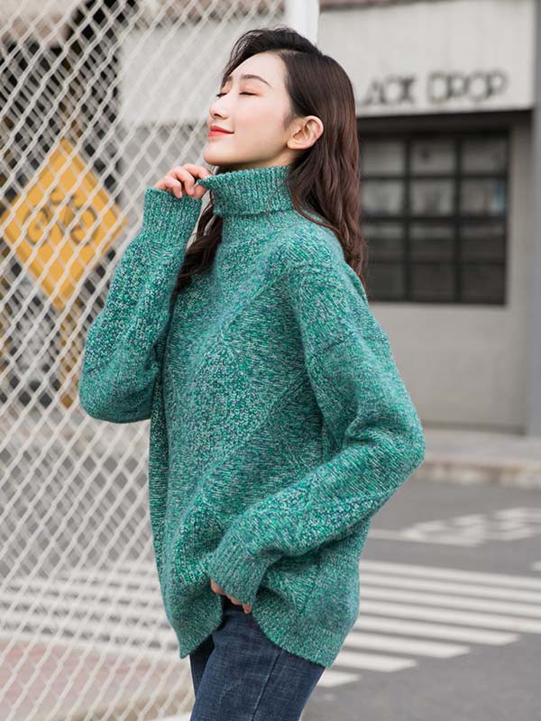莫卡娜女装2021秋冬季绿色毛衣