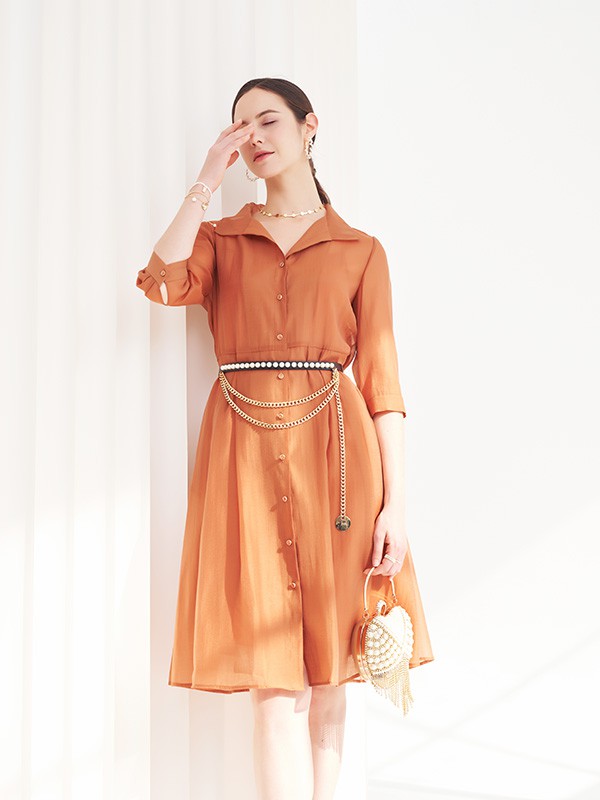 凯莉米洛2022春夏季橙色衬衫裙