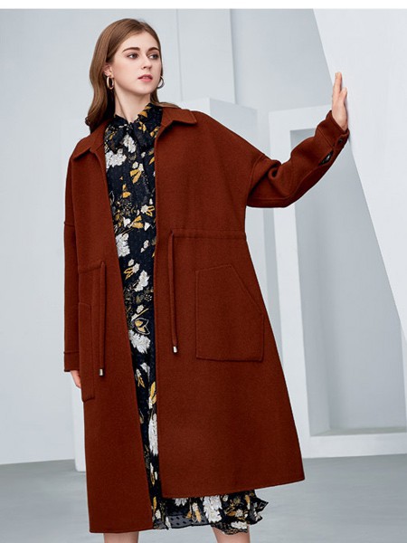 欧米媞女装2021秋冬季咖啡色大衣