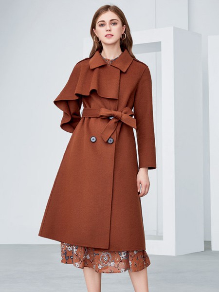 欧米媞女装2021秋冬季咖啡色大衣