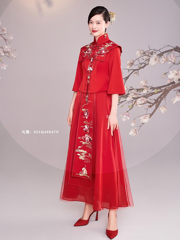 SZ高级定制女装2022春夏季红色礼服