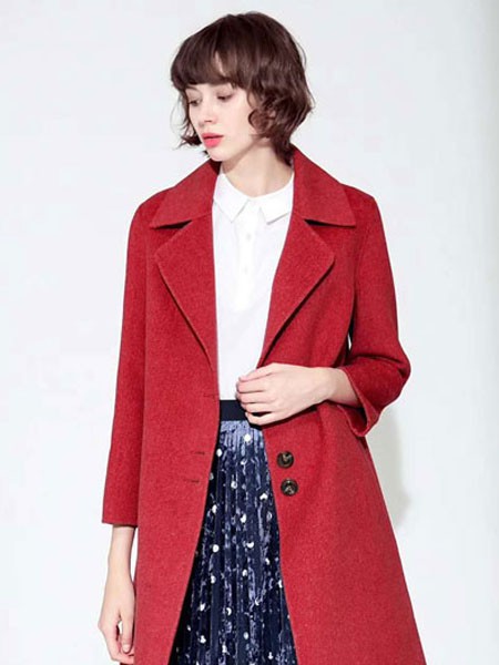 艾琳茜女装2021秋冬季红色大衣