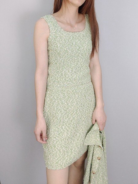 开希米娜女装2022春夏季绿色吊带裙