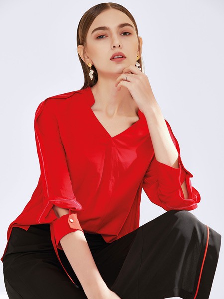 真斯贝尔女装2022秋冬季红色衬衫
