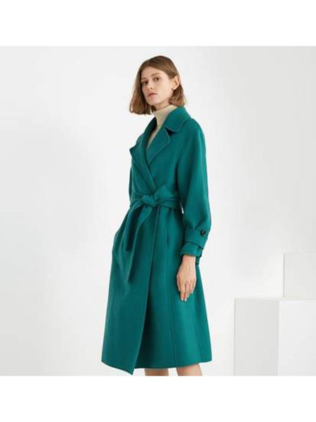 艾达禾女装2022秋冬季绿色大衣