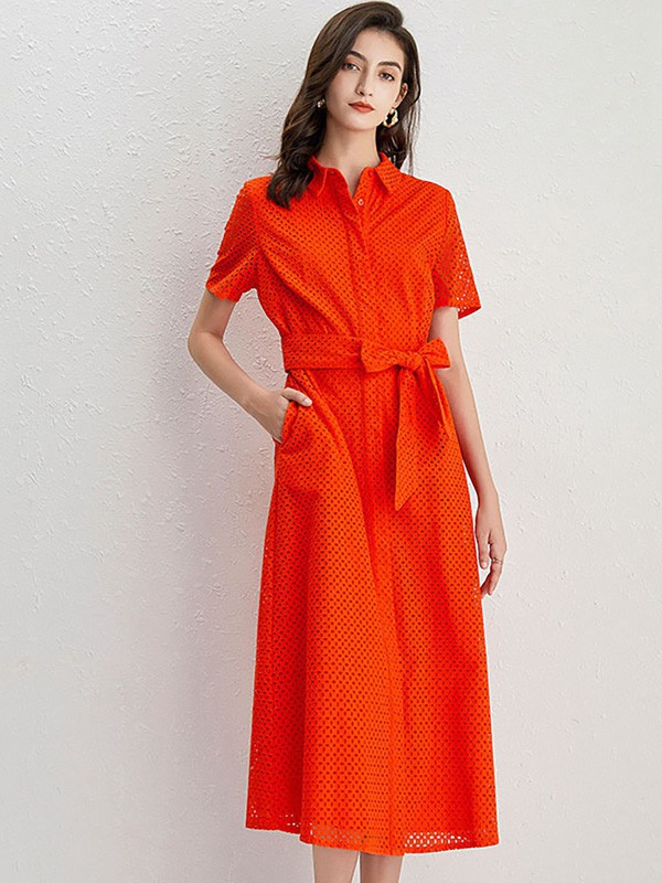 NYSENSE2022春夏季橙色衬衫裙
