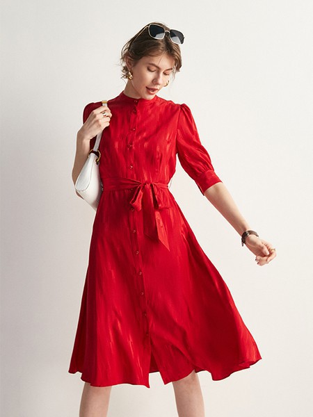 帕罗女装2022春夏季红色连衣裙