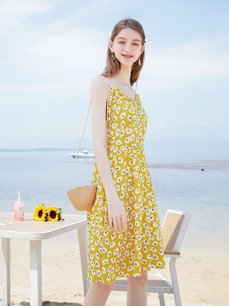 ZARAKA女装2022春夏季黄色吊带裙