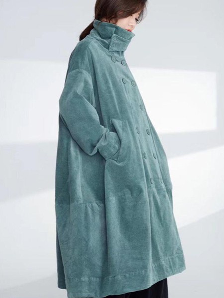 紫布语女装2022秋冬季蓝色大衣