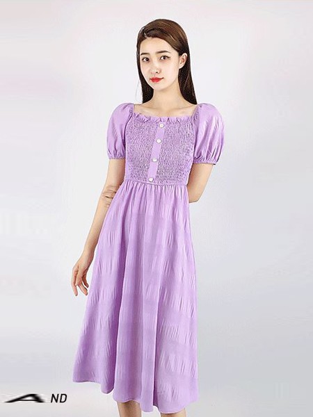 创美生活2022春夏季紫色连衣裙