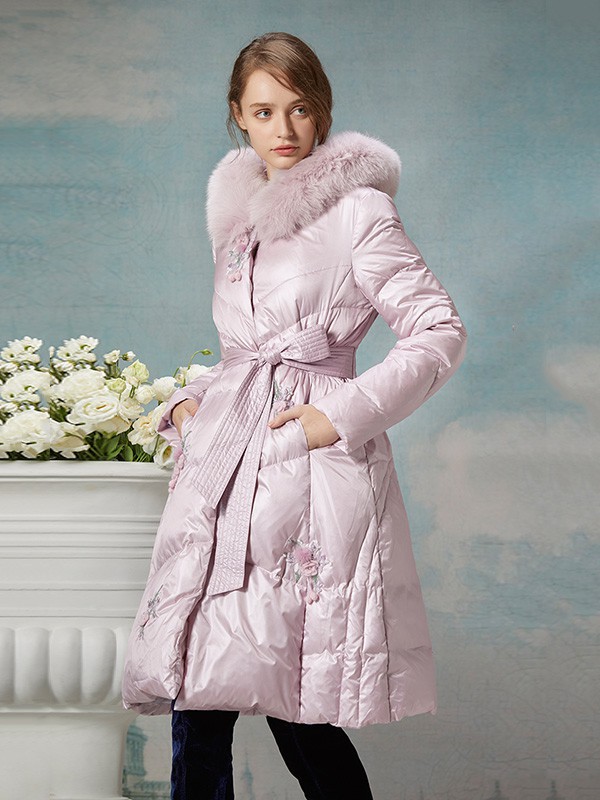 粉红玛琍女装2022秋冬季紫色羽绒服