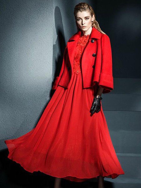 凯丽格思女装2022秋冬季红色连衣裙
