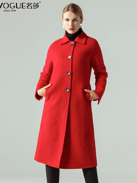 名莎女装2022秋冬季红色大衣