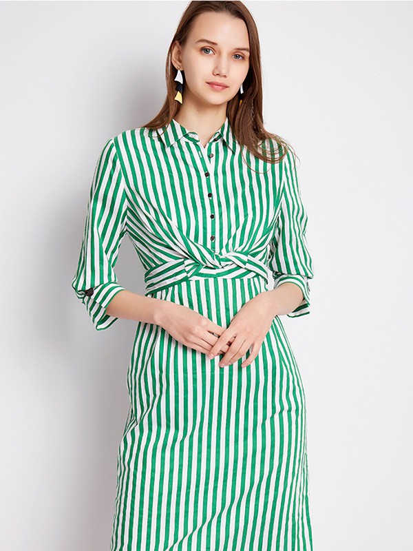 miamia女装2022春夏季绿色衬衫裙