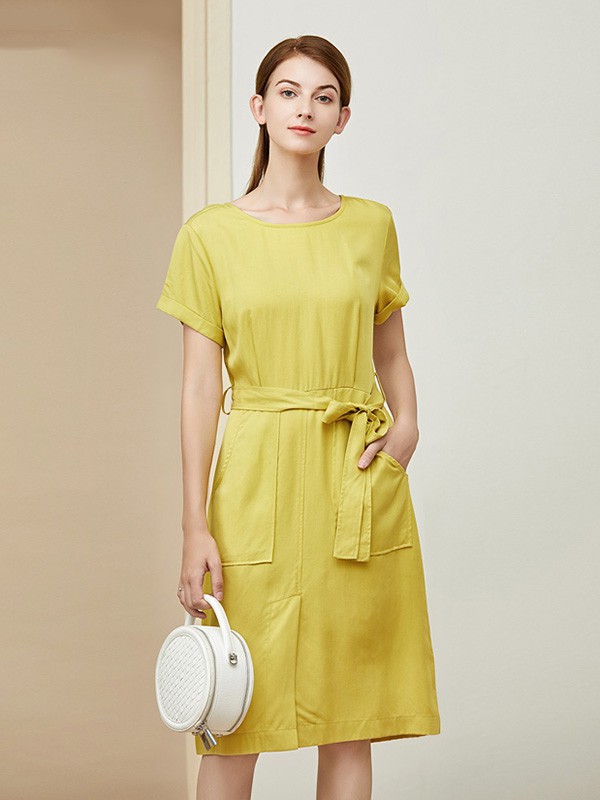 Bellosz女装2022春夏季黄色连衣裙