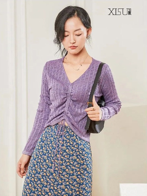 习素女装2022秋冬季紫色针织衫