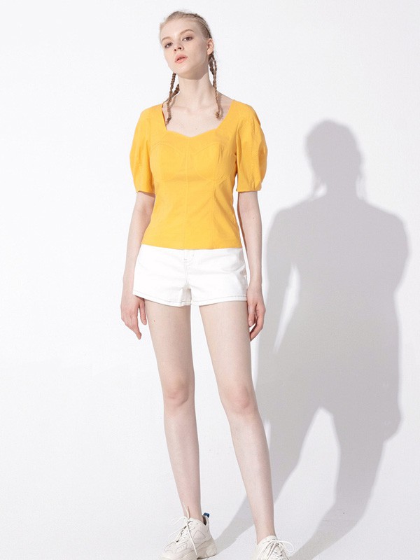 玛丝菲尔素女装2022春夏季黄色T恤