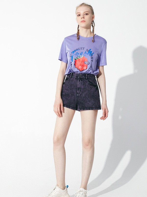 玛丝菲尔素女装2022春夏季紫色T恤
