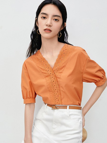 伊芙丽2022春夏季橙色衬衫