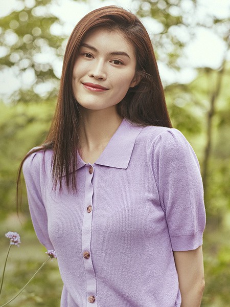 伊芙丽2022春夏季紫色针织衫
