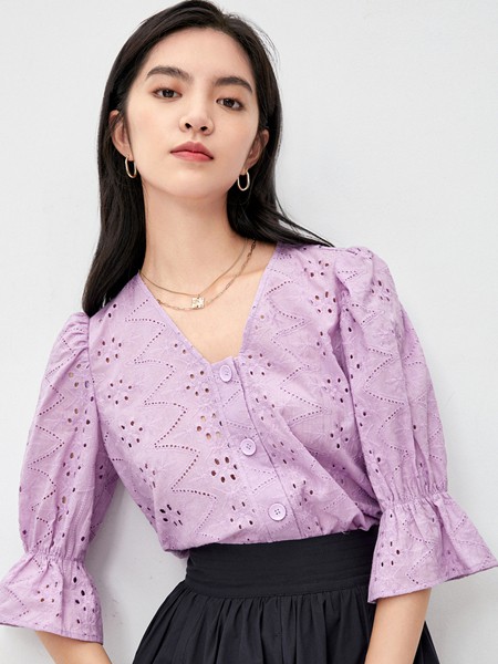 伊芙丽女装2022春夏季紫色衬衫
