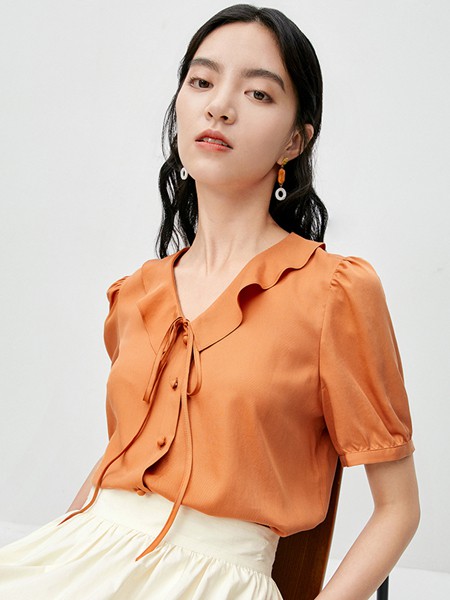 伊芙丽女装2022春夏季橙色针织衫