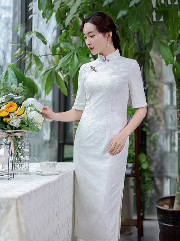 雀之恋女装2023春夏季白色旗袍