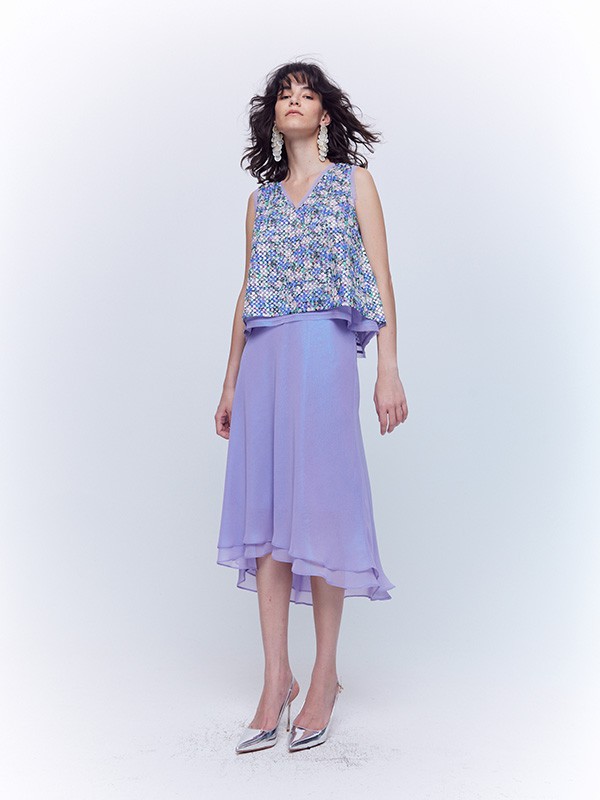 锡瑅女装2023春夏季紫色半身裙