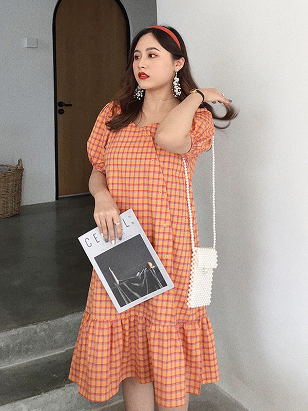 摩妮卡女装2023春夏季橙色连衣裙