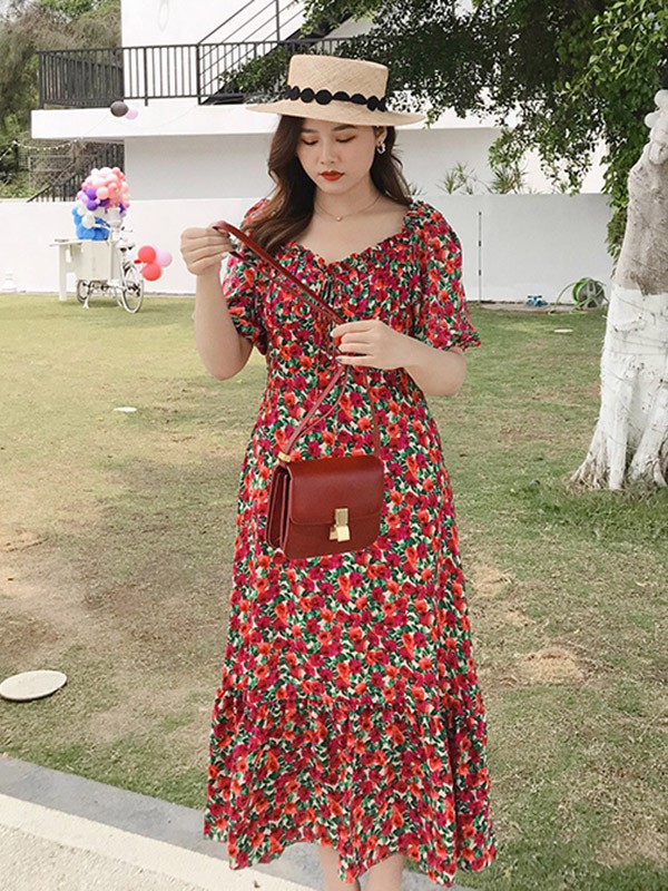 摩妮卡女装2023春夏季红色连衣裙