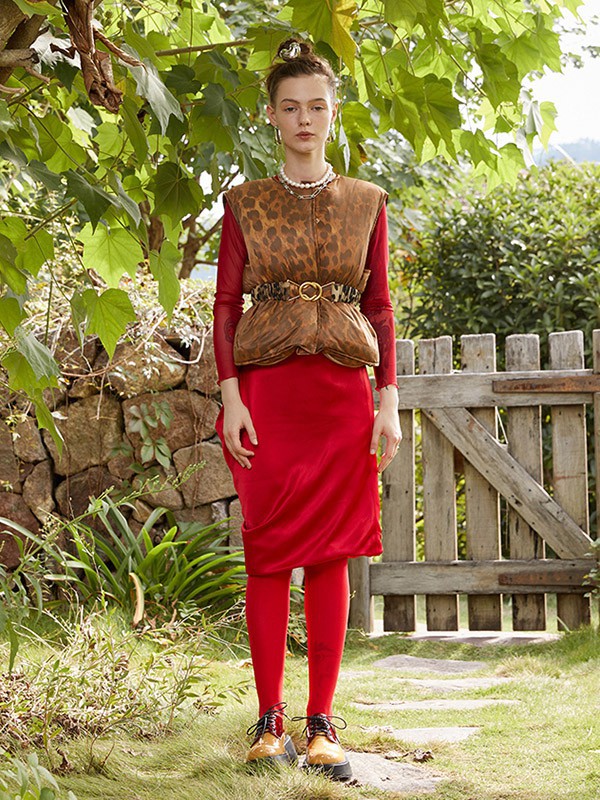 SUPERR2022秋冬季红色包臀裙