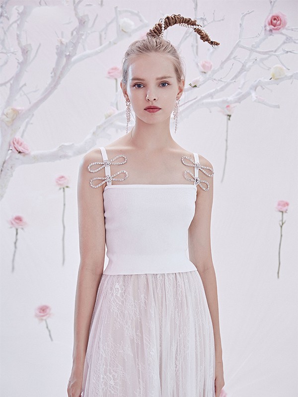 BlingBlingQuinn女装2023春夏季白色吊带裙